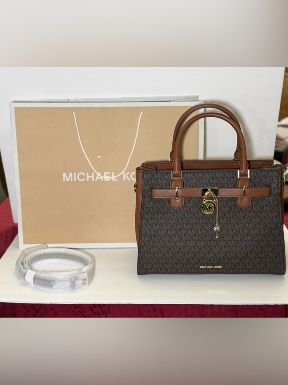 Michael Kors Hamilton Monogram Satchel with Gold Accents